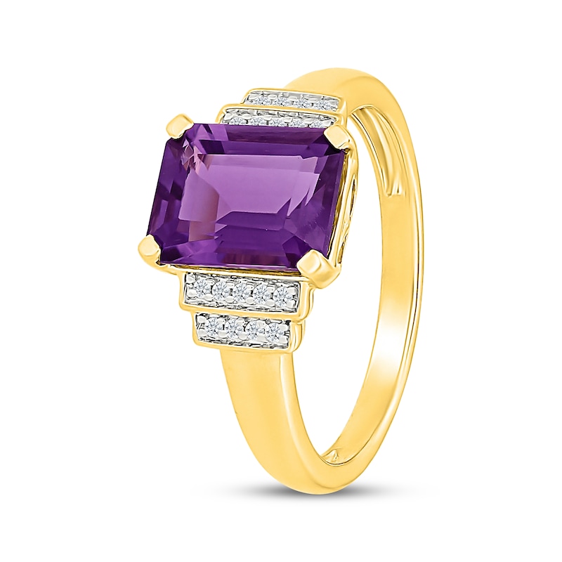 Main Image 2 of Emerald-Cut Amethyst & Round-Cut Diamond Ring 1/15 ct tw 24K Yellow Gold Vermeil Sterling Silver