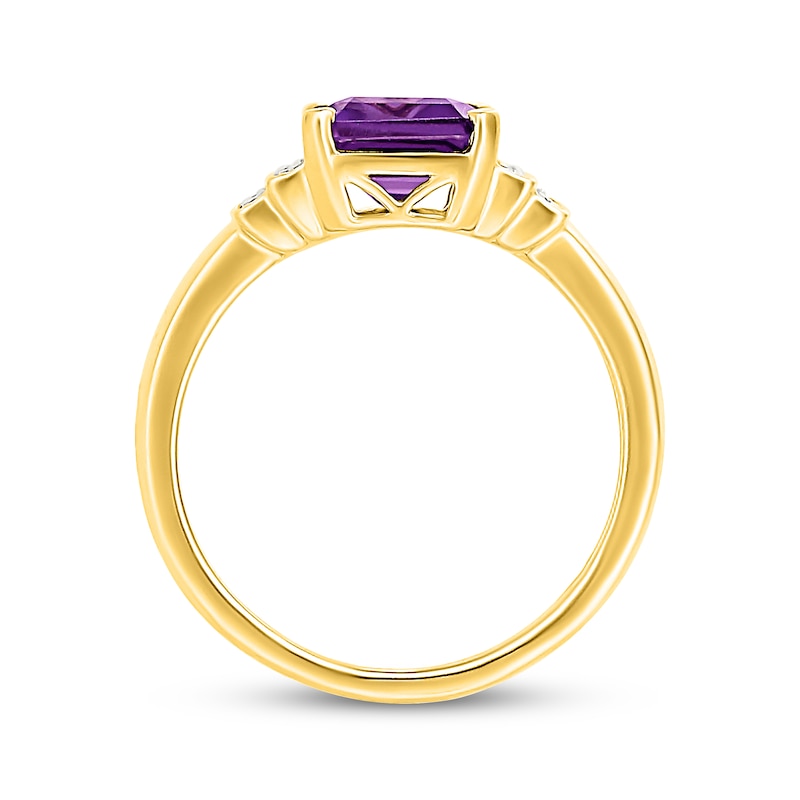 Main Image 3 of Emerald-Cut Amethyst & Round-Cut Diamond Ring 1/15 ct tw 24K Yellow Gold Vermeil Sterling Silver
