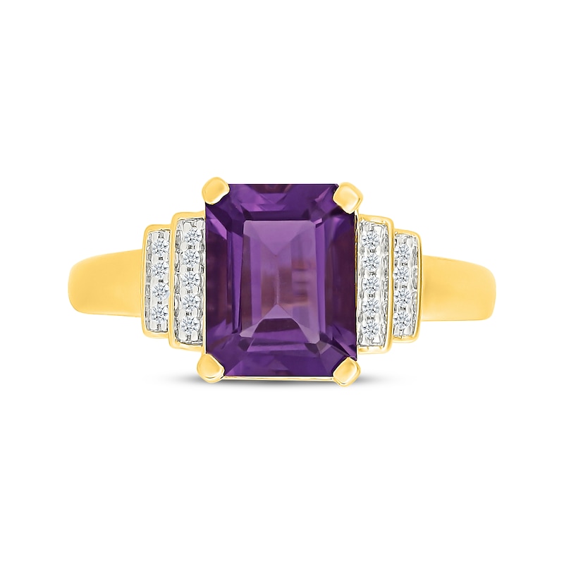 Main Image 4 of Emerald-Cut Amethyst & Round-Cut Diamond Ring 1/15 ct tw 24K Yellow Gold Vermeil Sterling Silver