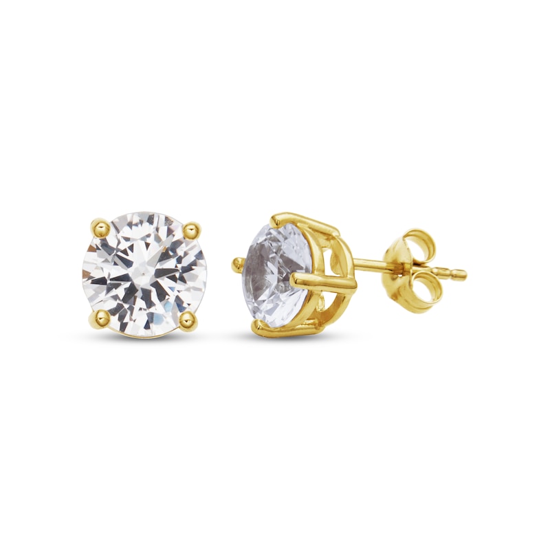Main Image 1 of White Lab-Created Sapphire Solitaire Stud Earrings 18K Yellow Gold-Plated Sterling Silver