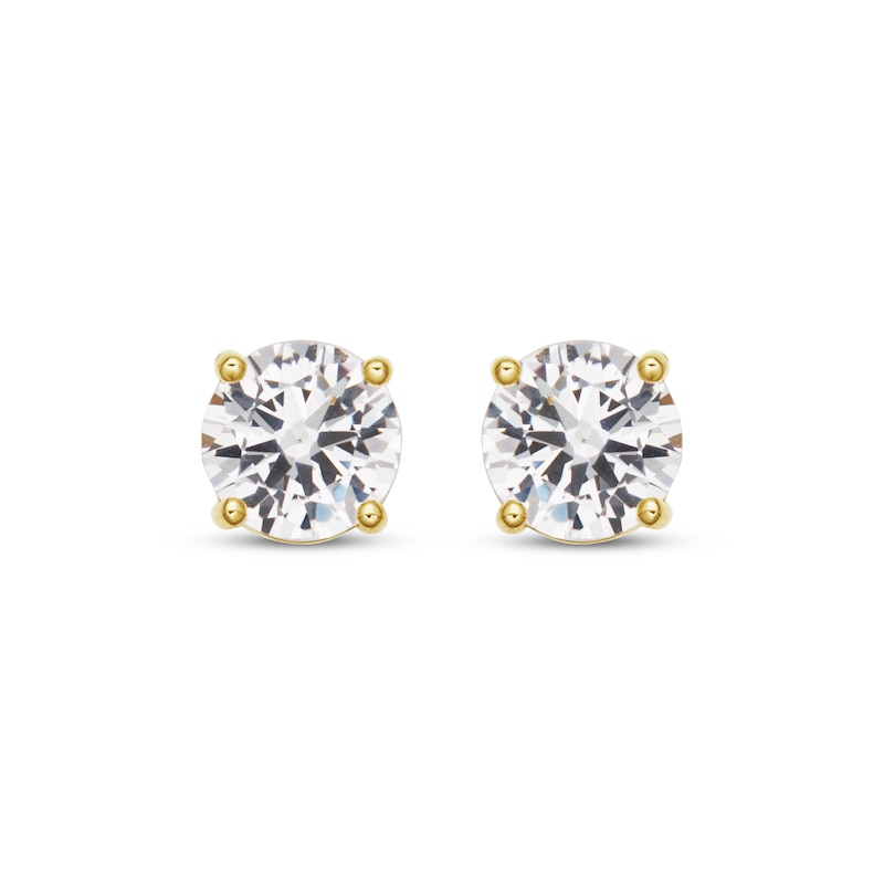 Main Image 2 of White Lab-Created Sapphire Solitaire Stud Earrings 18K Yellow Gold-Plated Sterling Silver