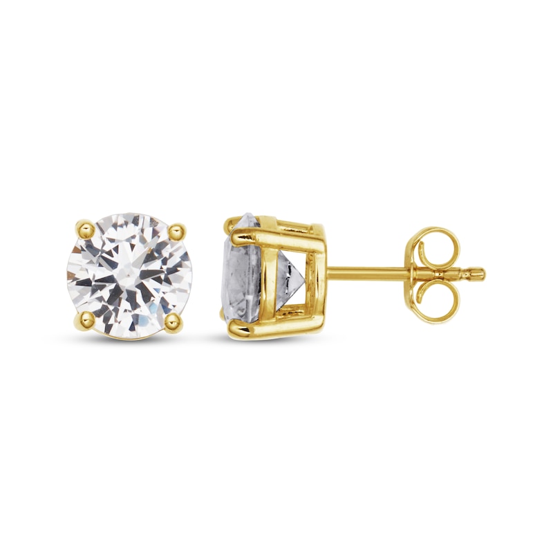 Main Image 3 of White Lab-Created Sapphire Solitaire Stud Earrings 18K Yellow Gold-Plated Sterling Silver