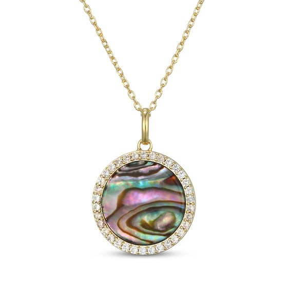 Natural Abalone Shell Doublet & White Lab-Created Sapphire Necklace 18K Yellow Gold-Plated Sterling Silver 18"