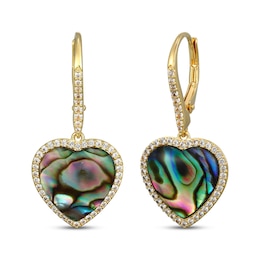 Heart-Shaped Natural Abalone Shell Doublet & White Lab-Created Sapphire Dangle Earrings 18K Yellow Gold-Plated Sterling Silver