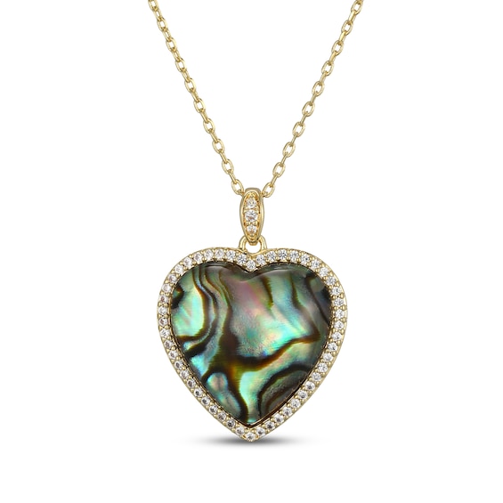 Heart-Shaped Natural Abalone Shell Doublet & White Lab-Created Sapphire Necklace 18K Yellow Gold-Plated Sterling Silver 18"