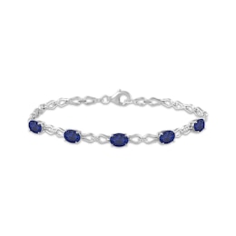 Oval-Cut Blue Lab-Created Sapphire & White Lab-Created Sapphire Link Bracelet Sterling Silver 7.5"