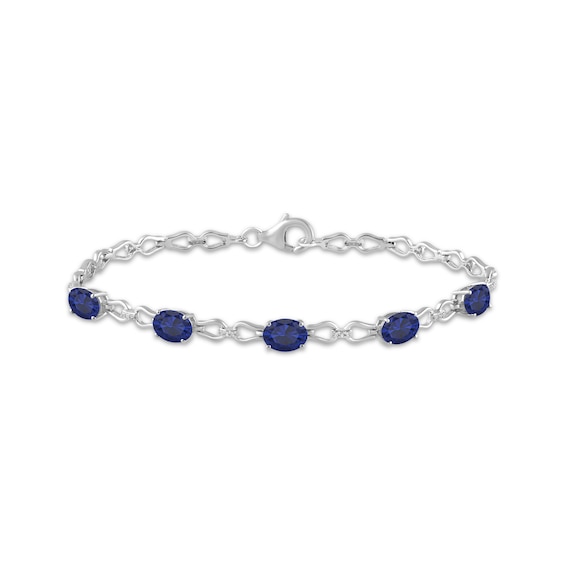 Oval-Cut Blue Lab-Created Sapphire & White Lab-Created Sapphire Link Bracelet Sterling Silver 7.5"