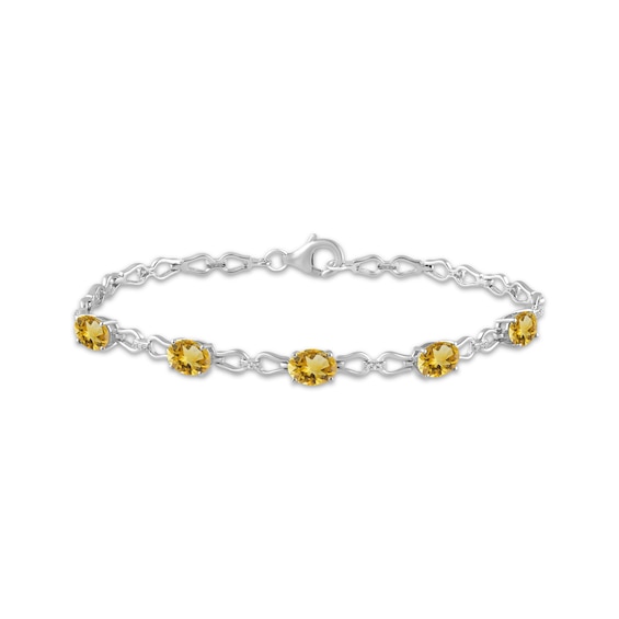 Oval-Cut Natural Citrine & White Lab-Created Sapphire Link Bracelet Sterling Silver 7.5"