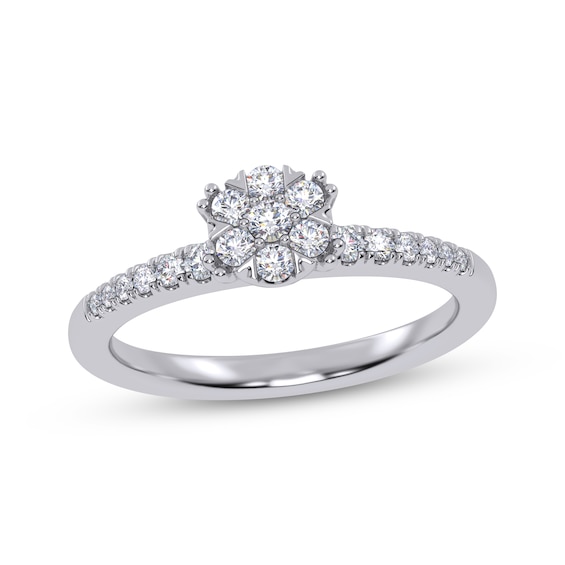 Adore Round-Cut Multi-Diamond Flower Engagement Ring 1/4 ct tw 10K White Gold