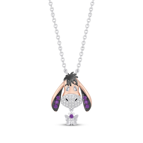 Disney Treasures Winnie The Pooh "Eeyore" Diamond Drop Necklace 1/15 ct tw Sterling Silver & 10K Rose Gold 19"