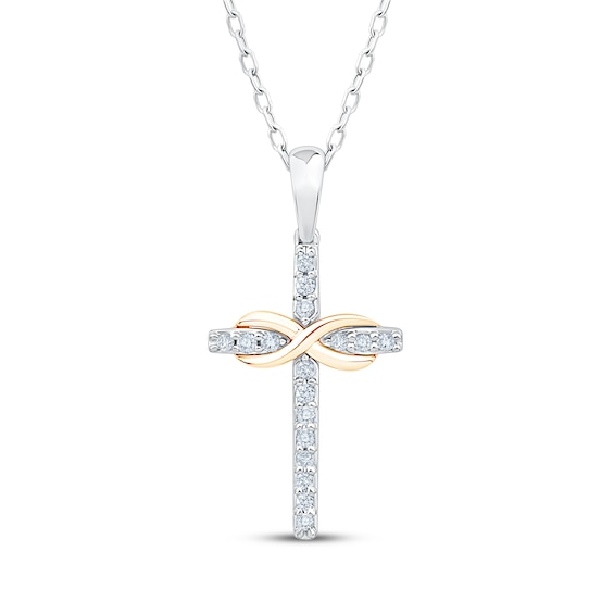 Diamond Infinity Cross Necklace 1/10 ct tw Sterling Silver & 10K Yellow Gold 18