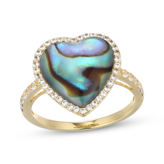 Heart-Shaped Natural Abalone Shell Doublet & White Lab-Created Sapphire Ring 18K Yellow Gold-Plated Sterling Silver