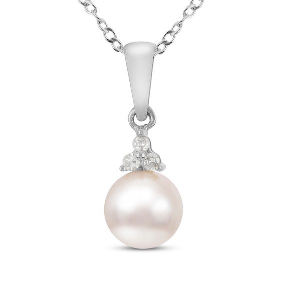 Cultured Akoya Pearl & Diamond Necklace 1/8 ct tw 14K White Gold 18"