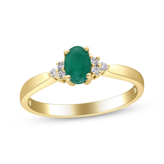 Oval-Cut Natural Emerald & Diamond Ring 1/20 ct tw 10K Gold