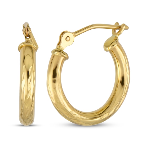 14.55mm Etched Hoop Earrings Hollow 14K Yellow Gold
