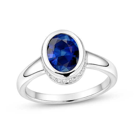 Oval-Cut Blue & White Lab-Created Sapphire Hidden Halo Ring Sterling Silver