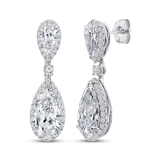 KAY Lab-Grown Diamonds Certified Pear-Shaped Halo Drop Earrings 5-3/4 ct tw 14K White Gold