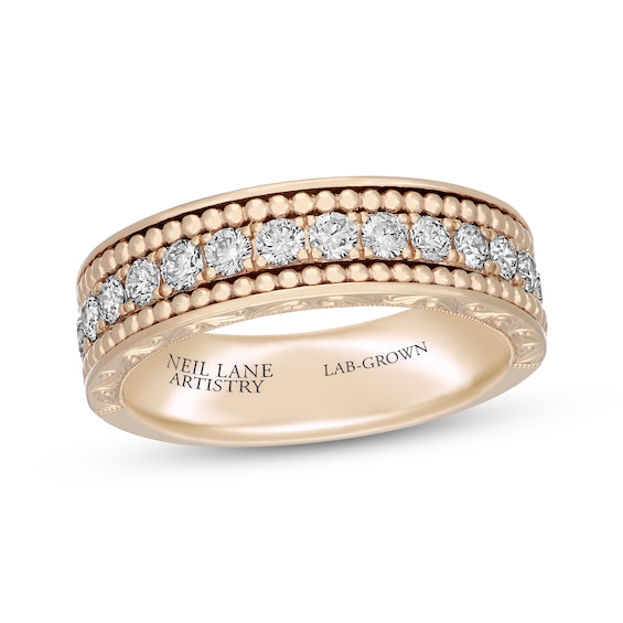 Neil Lane Artistry Men's Lab-Grown Diamond Certified Beaded-Edge Wedding Band 1 ct tw 14K Yellow Gold