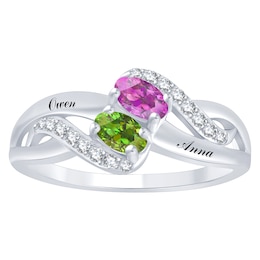 Oval Birthstone Couple's Ring (2 Stones and Lines)