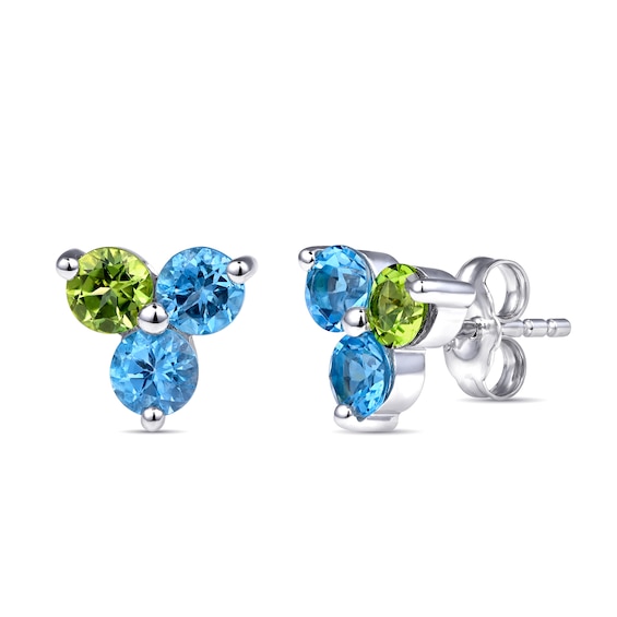 Triple Round Birthstone Cluster Earrings (3 Stones)