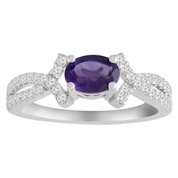 East West Oval Birthstone Bypass Shank Ring (1 Stone)