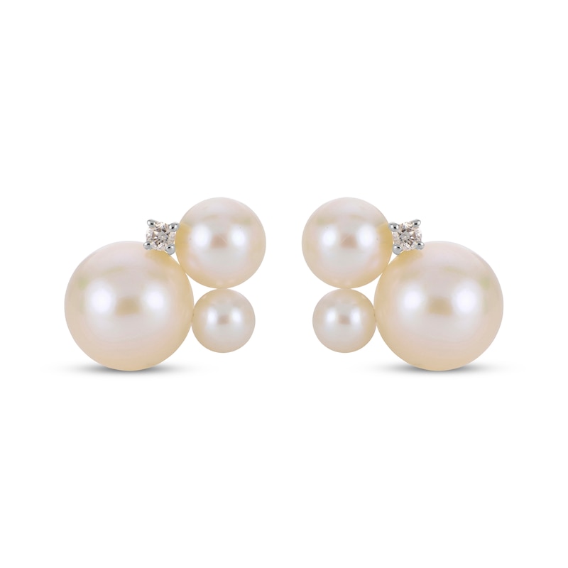 Main Image 2 of Cultured Pearl & White Lab-Created Sapphire Cluster Stud Earrings Sterling Silver