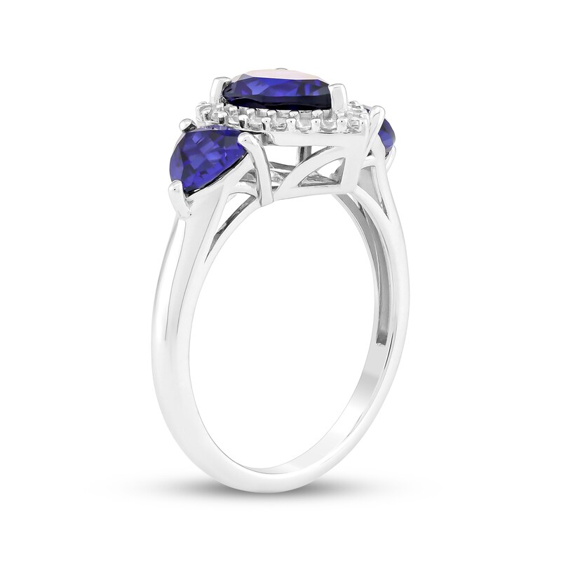 Main Image 2 of Pear-Shaped & Trillion-Cut Blue Lab-Created Sapphire & White Lab-Created Sapphire Three-Stone Ring Sterling Silver