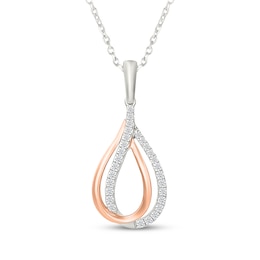 Diamond Double Teardrop Necklace 1/5 ct tw Sterling Silver & 10K Rose Gold 18"