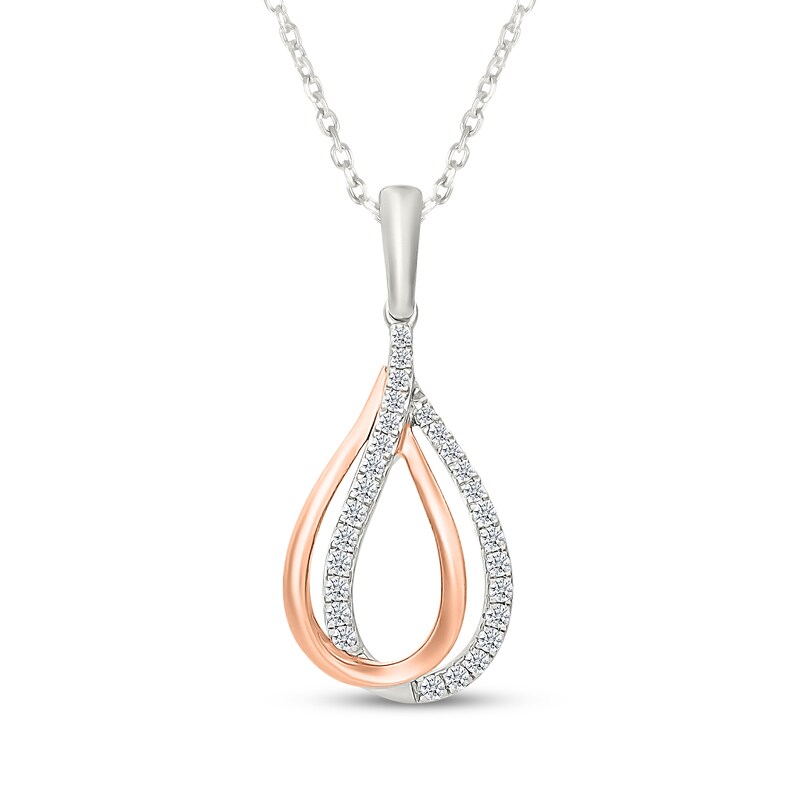 Main Image 1 of Diamond Double Teardrop Necklace 1/5 ct tw Sterling Silver & 10K Rose Gold 18"