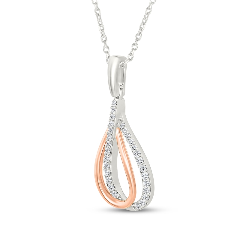 Main Image 2 of Diamond Double Teardrop Necklace 1/5 ct tw Sterling Silver & 10K Rose Gold 18"