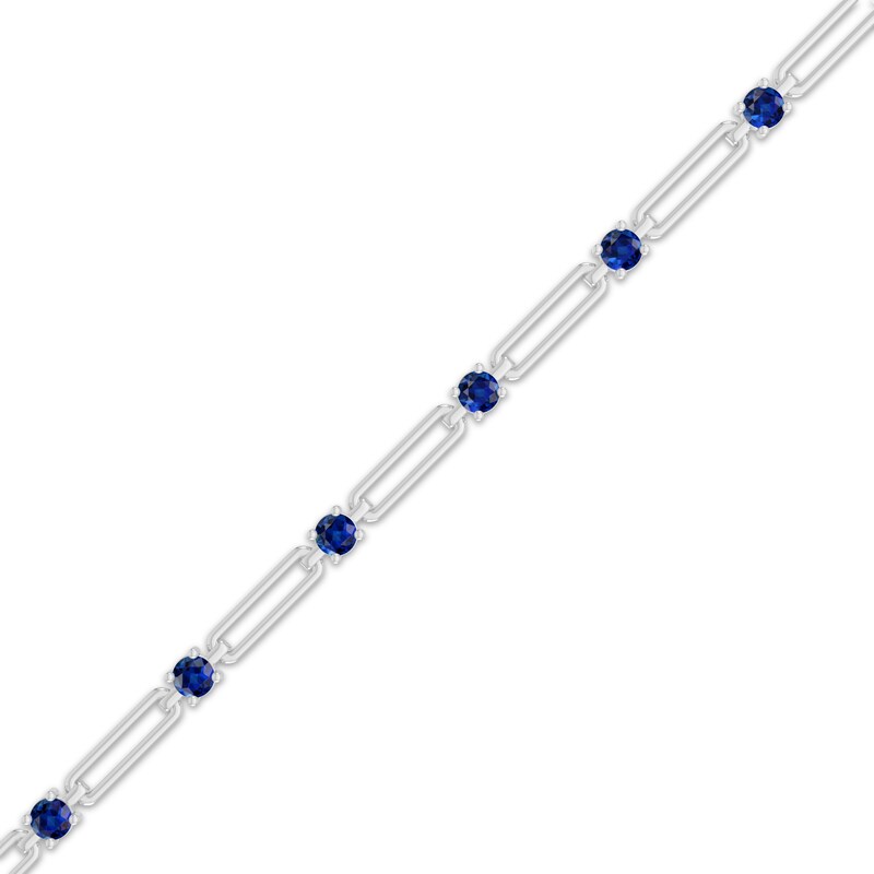 Main Image 2 of Blue Lab-Created Sapphire Station Chain Link Bracelet Sterling Silver 7.25"
