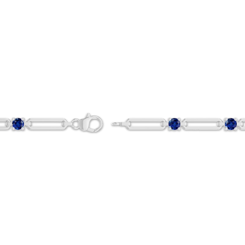 Main Image 3 of Blue Lab-Created Sapphire Station Chain Link Bracelet Sterling Silver 7.25"