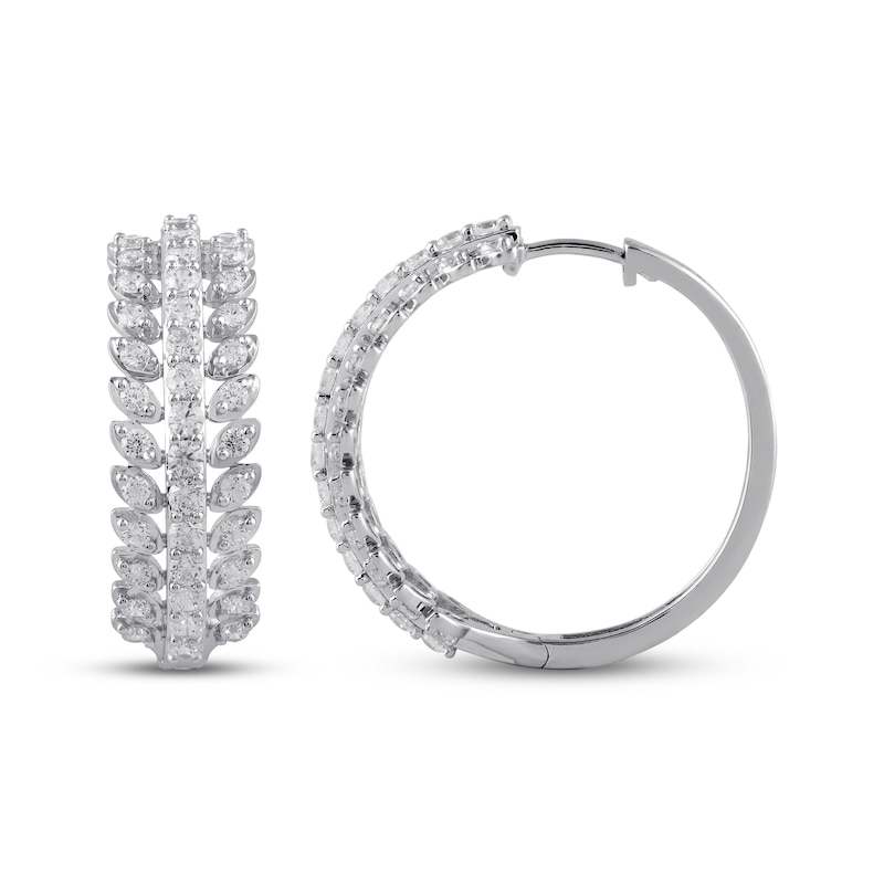 Main Image 3 of Diamond Three-Row Hoop Earrings 2 ct tw 10K White Gold