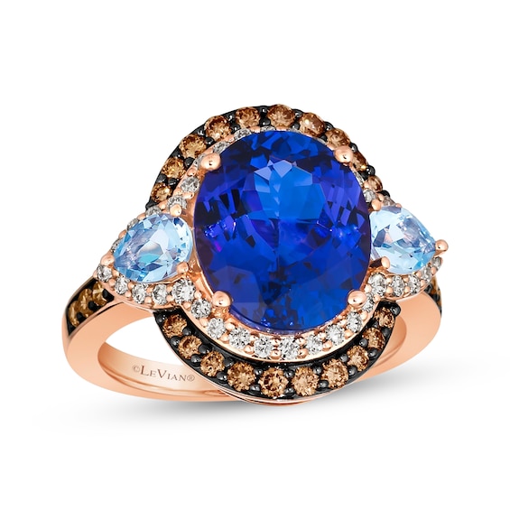 Le Vian Oval-Cut Tanzanite & Aquamarine Ring 3/4 ct tw Diamonds 14K Strawberry Gold
