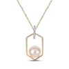 Thumbnail Image 1 of Cultured Pearl & Diamond Accent Hexagon Frame Necklace 10K Yellow Gold 18"