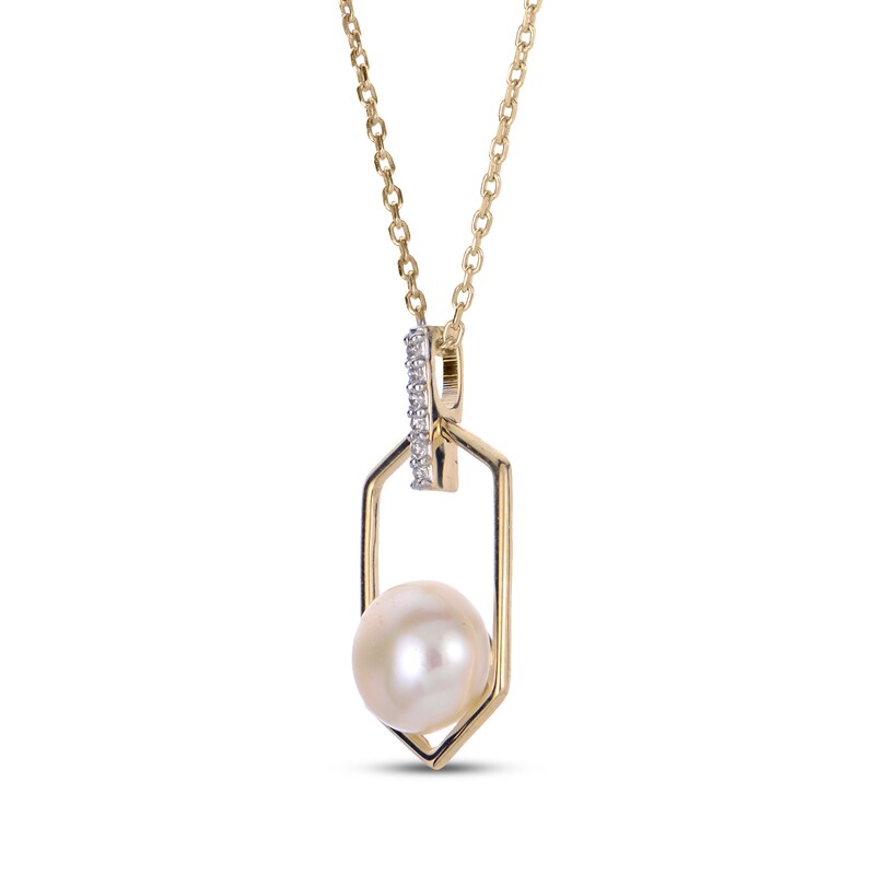 Main Image 2 of Cultured Pearl & Diamond Accent Hexagon Frame Necklace 10K Yellow Gold 18"