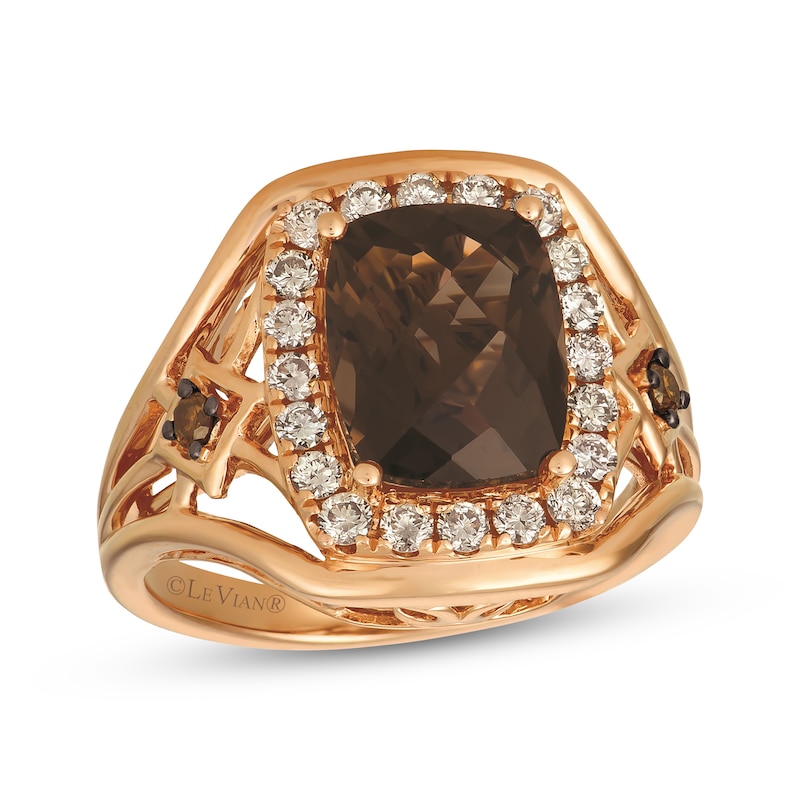 Main Image 1 of Le Vian Cushion-Cut Chocolate Quartz Halo Ring 1/2 ct tw Diamonds 14K Strawberry Gold