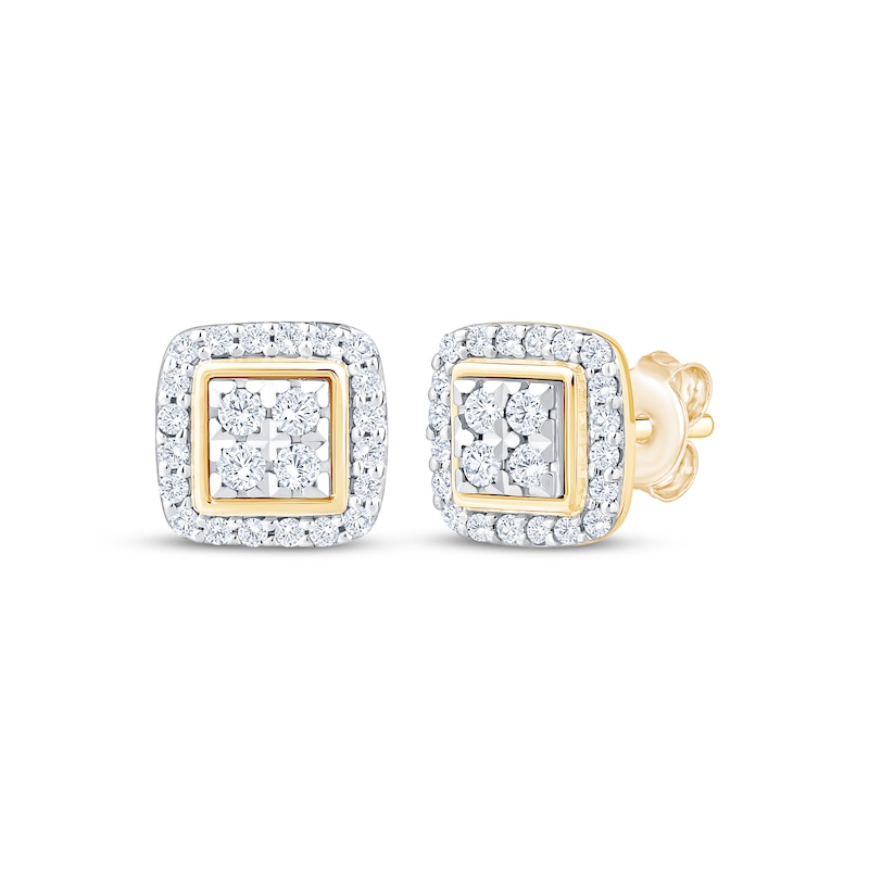 Main Image 1 of Multi-Diamond Square Halo Stud Earrings 1/4 ct tw 10K Yellow Gold