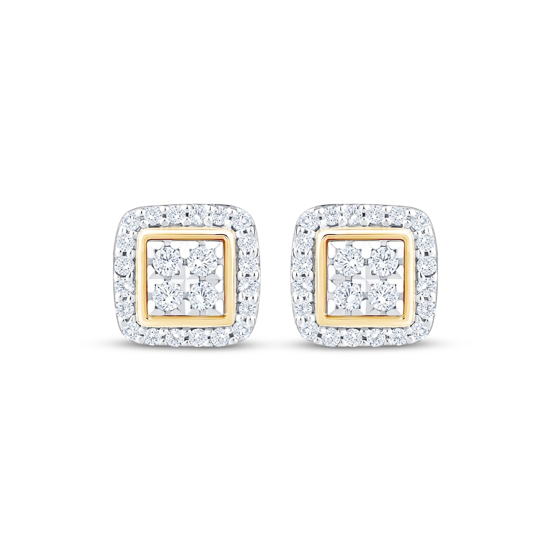 Main Image 2 of Multi-Diamond Square Halo Stud Earrings 1/4 ct tw 10K Yellow Gold