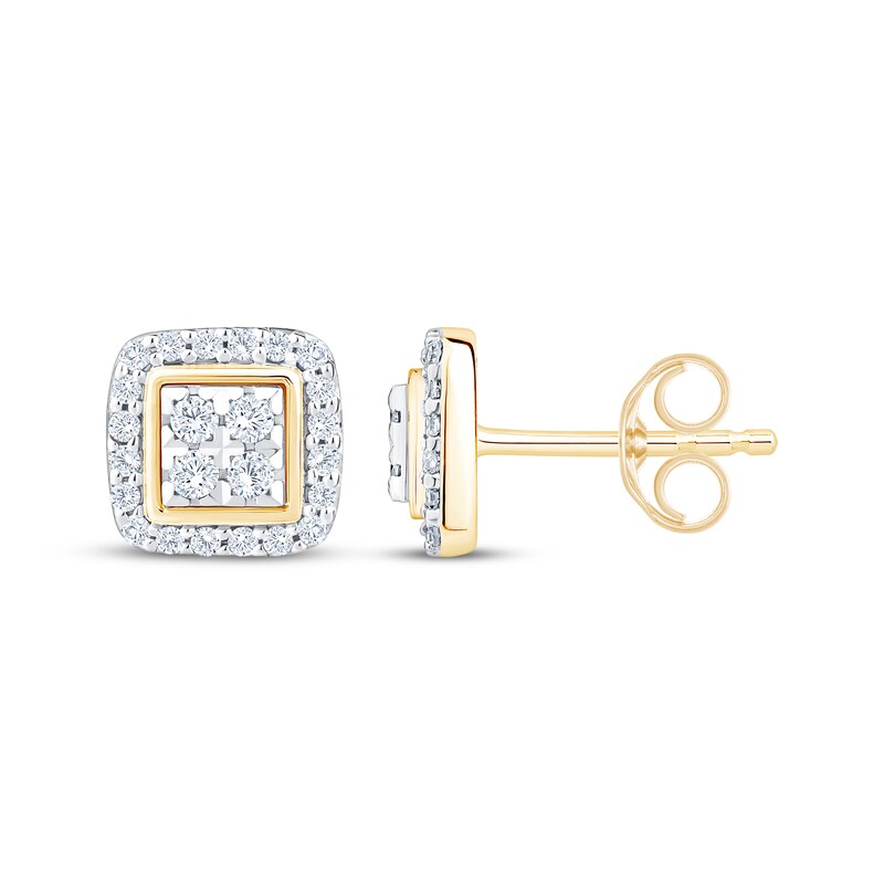 Main Image 3 of Multi-Diamond Square Halo Stud Earrings 1/4 ct tw 10K Yellow Gold