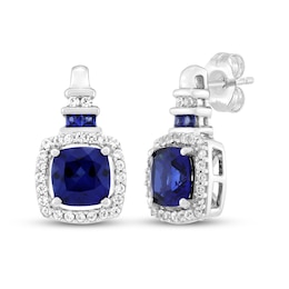Cushion-Cut Blue Lab-Created Sapphire & White Lab-Created Sapphire Drop Earrings Sterling Silver
