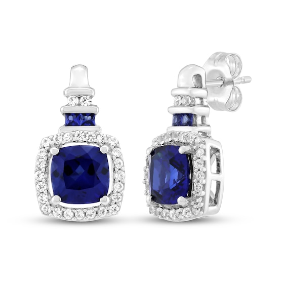 Cushion-Cut Blue Lab-Created Sapphire & White Lab-Created Sapphire Drop Earrings Sterling Silver