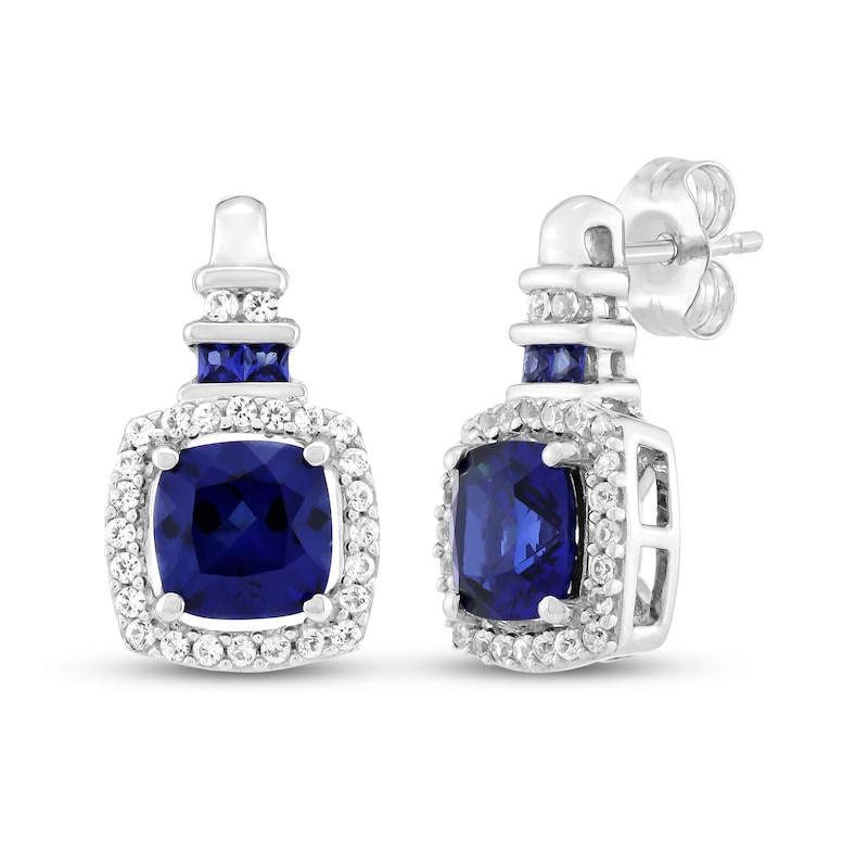 Main Image 1 of Cushion-Cut Blue Lab-Created Sapphire & White Lab-Created Sapphire Drop Earrings Sterling Silver