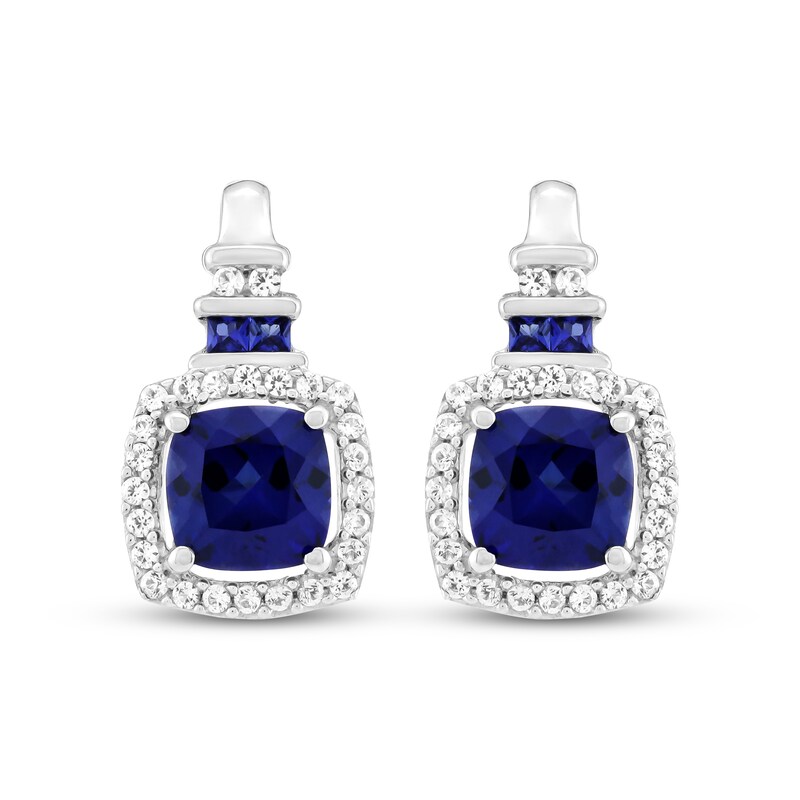 Main Image 2 of Cushion-Cut Blue Lab-Created Sapphire & White Lab-Created Sapphire Drop Earrings Sterling Silver