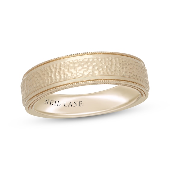 Neil Lane Men's Hammered Milgrain Wedding Band 14K Yellow Gold