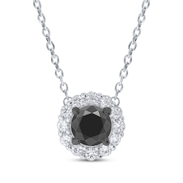 Black & White Diamond Halo Necklace 1/2 ct tw 10K White Gold 18"