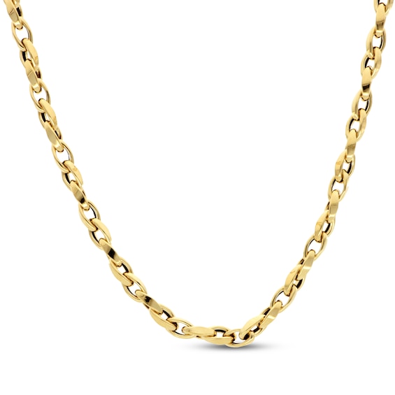 Twisted Oval Link Chain Necklace Hollow 18K Yellow Gold 16"