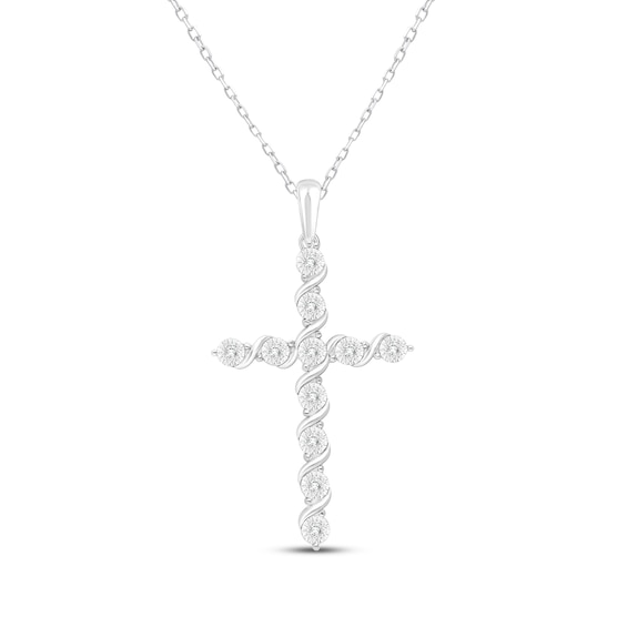 KAY Lab-Grown Diamonds Swirl Cross Necklace 1/10 ct tw Sterling Silver 18"