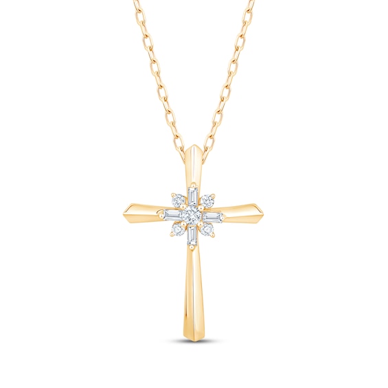 KAY Lab-Grown Diamonds Cross Necklace 1/8 ct tw 10K Yellow Gold 18"