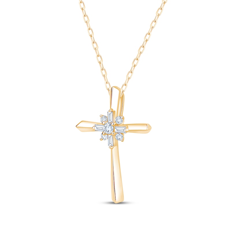 Main Image 2 of KAY Lab-Grown Diamonds Cross Necklace 1/8 ct tw 10K Yellow Gold 18"